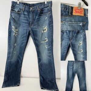 Levi Strauss 511 38x32 Dark Wash Distressed Jean Slim Fit Red Tab Pockets S40196